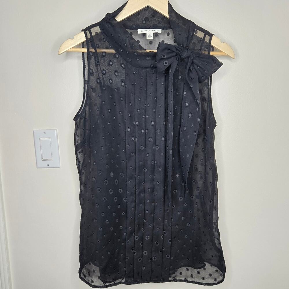BANANA REPUBLIC Sheer Black Sleeveless Top with Neck Tie & Camisole Layer Sz 1